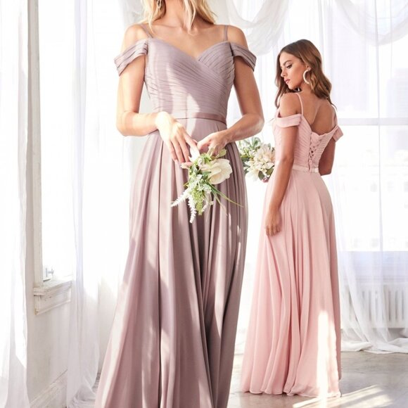 NEW DUSTY ROSE Off The Shoulder Chiffon A-Line Dress CD0156 - Picture 5 of 5